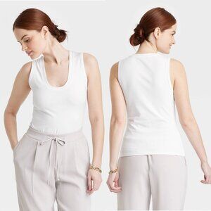 2 PACK XS - Womens U-Neck Slim Fit Tank Top - A New Day - White